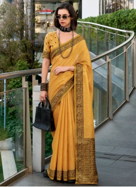 Weaving Tissue Designer Saree in Yellow