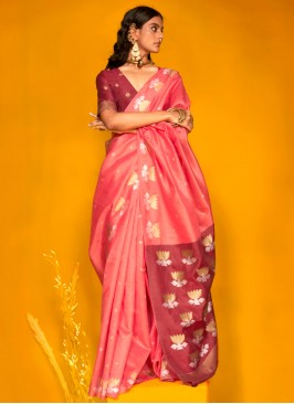 Weaving Tussar Silk Classic Saree in Pink