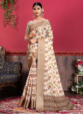 Weaving Tussar Silk Trendy Saree in Cream