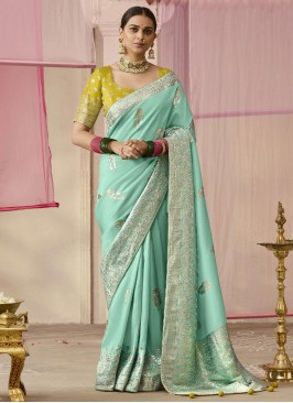 Weaving Viscose Classic Saree in Aqua Blue