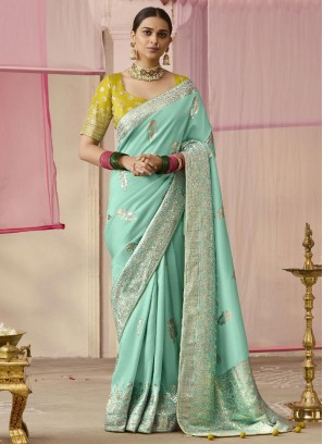 Weaving Viscose Classic Saree in Aqua Blue