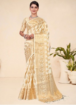 Weaving Viscose Contemporary Saree in Cream