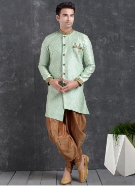 Wedding Function Wear Green Color Indo Western Kur