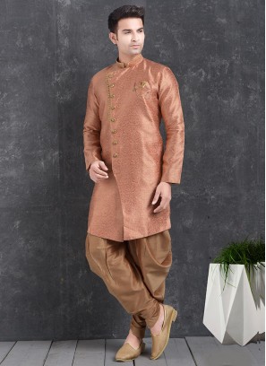 Wedding Function Wear Orange Color Indo Western Kurta Pajama