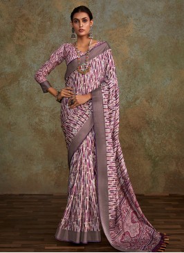 Whimsical Handloom silk Printed Contemporary Saree