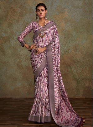 Whimsical Handloom silk Printed Contemporary Saree