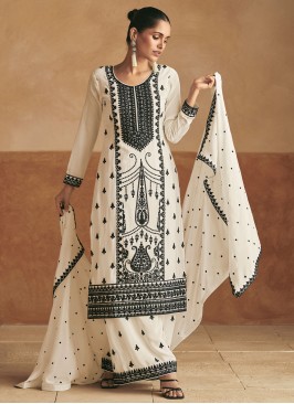 White Chinon Readymade Salwar Kameez