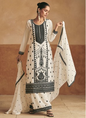 White Chinon Readymade Salwar Kameez