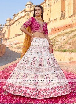 White Georgette Lehenga with Embroidery and Sequin