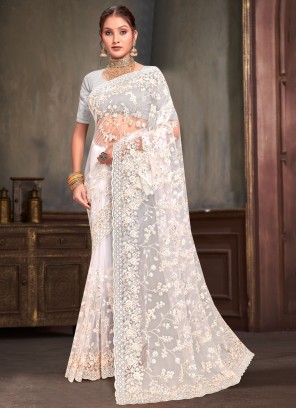 White Sequins Classic Saree