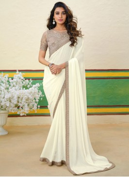 White Shimmer Georgette Festival Trendy Saree