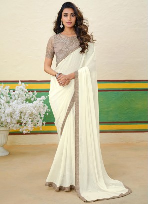 White Shimmer Georgette Festival Trendy Saree