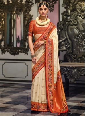 White Viscose Trendy Saree