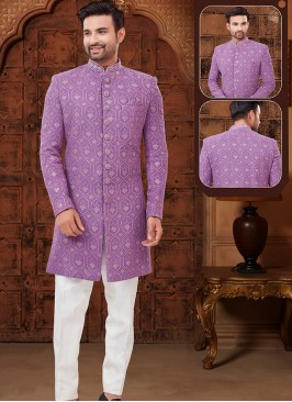 Light Purple and Off White Georgette Indo-Western 