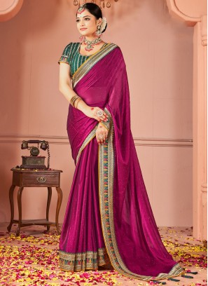 Wine Border Rangoli Designer Saree