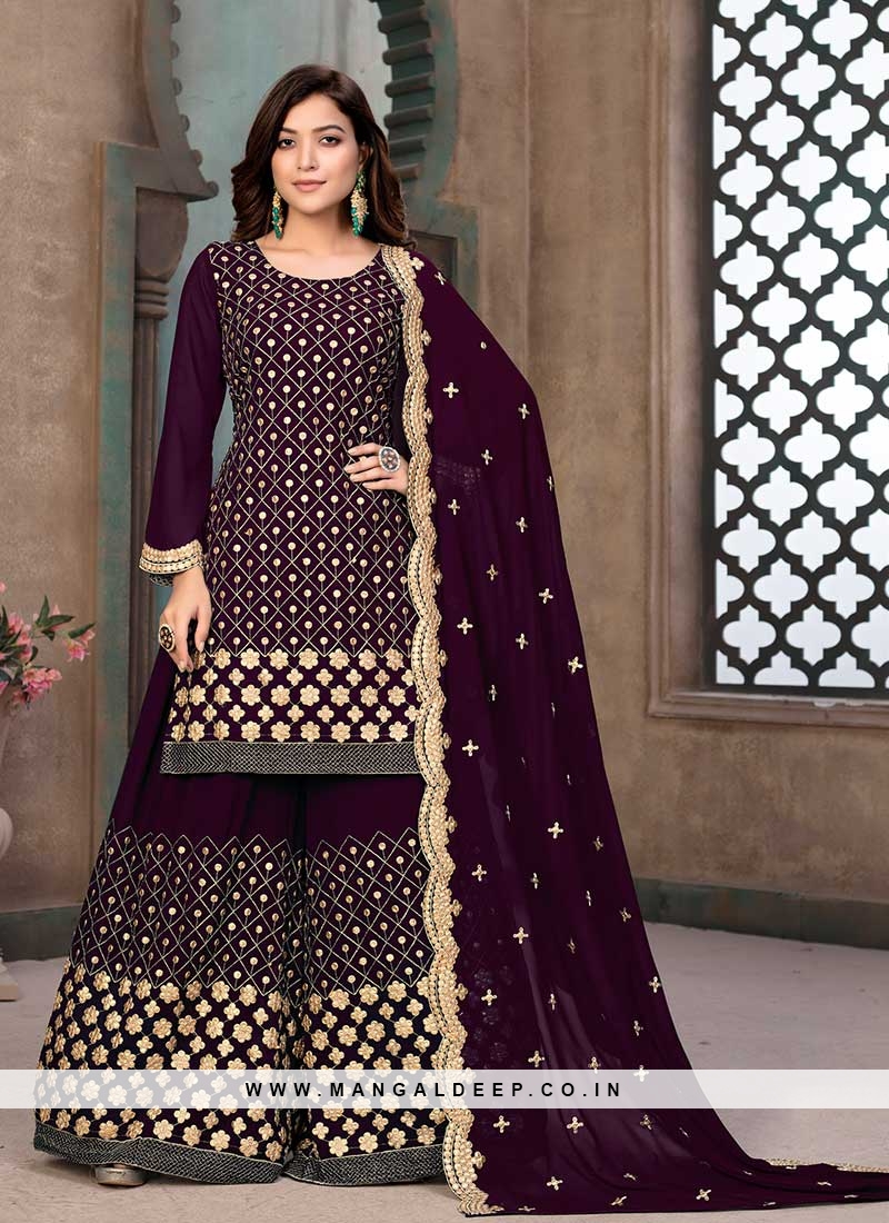 sharara dress wine color