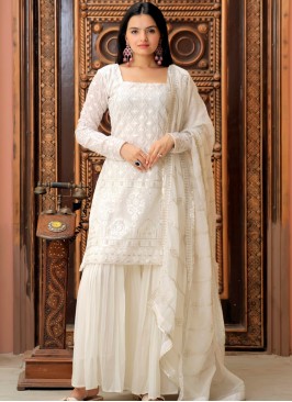 White Elegance: Faux Georgette Salwar Suit Set wit