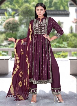 Wine Embroidered Festival Readymade Suit