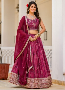 Wine Georgette Engagement Readymade Lehenga Choli