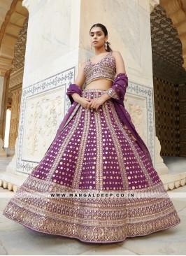 Wine Georgette Lehenga with Embroidery and Handwor