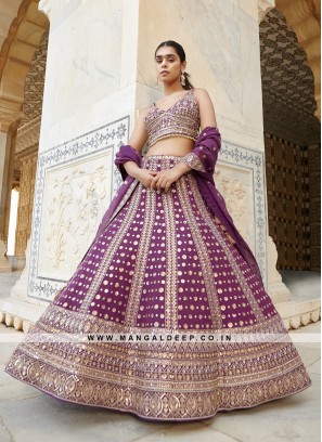 Wine Georgette Lehenga with Embroidery and Handwork and Silk Blouse