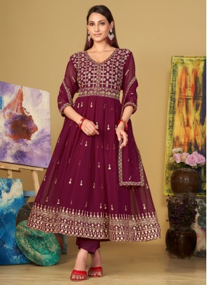 Wine Georgette Trendy Salwar Suit