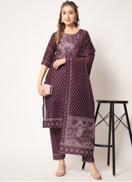 Wine Muslin Printed Trendy Salwar Suit