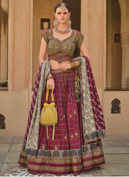 Wine Paisley Print Silk Readymade Lehenga Choli