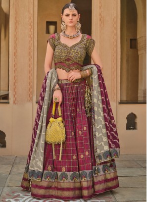 Wine Paisley Print Silk Readymade Lehenga Choli