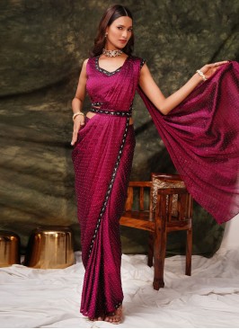 Wine Satin Silk Party Contemporary Saree