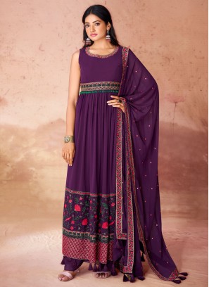 Wine Sequins Festival Readymade Salwar Kameez