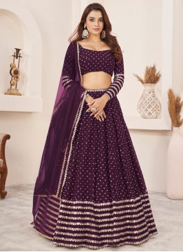 Wine Sequins Georgette Lehenga Choli