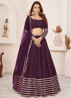 Wine Sequins Georgette Lehenga Choli