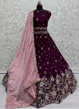 Wine Sequins Silk Lehenga Choli