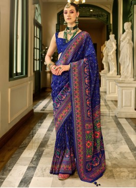 Wonderous Meenakari Banarasi Silk Navy Blue Classic Saree