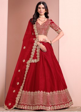 Wonderous Red Festival A Line Lehenga Choli