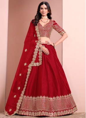 Wonderous Red Festival A Line Lehenga Choli