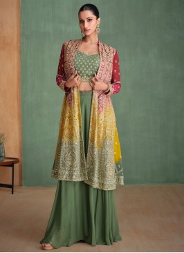 Wonderous Sequins Green Trendy Salwar Kameez 