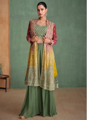 Wonderous Sequins Green Trendy Salwar Kameez 