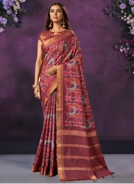 Woven Crepe Silk Traditional Saree in Maroon