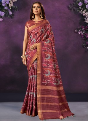 Woven Crepe Silk Traditional Saree in Maroon