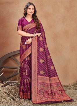 Woven Satin Silk Designer Saree in Purple