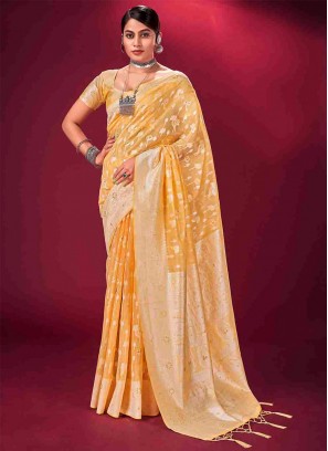 Yellow Banarasi Silk Classic Designer Saree