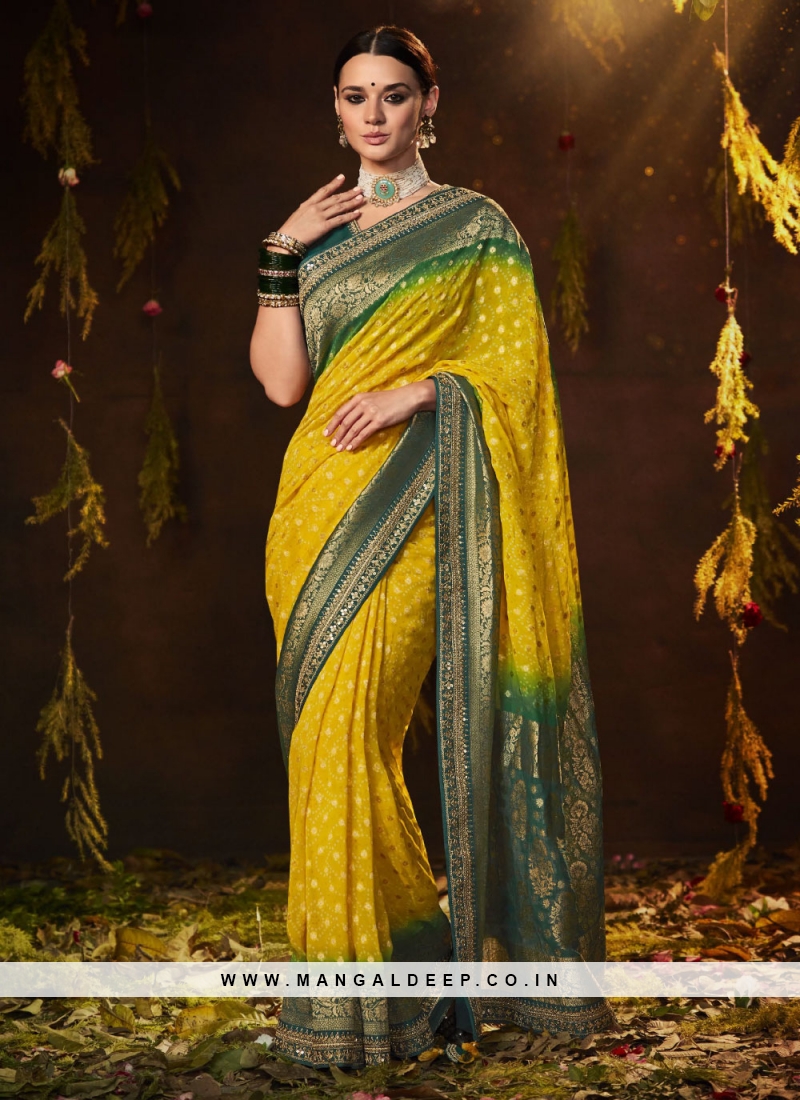 Kanjivaram Silk Yellow Saree with Handwork Blouse – Sunasa