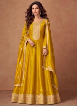 Yellow Ceremonial Silk Trendy Gown