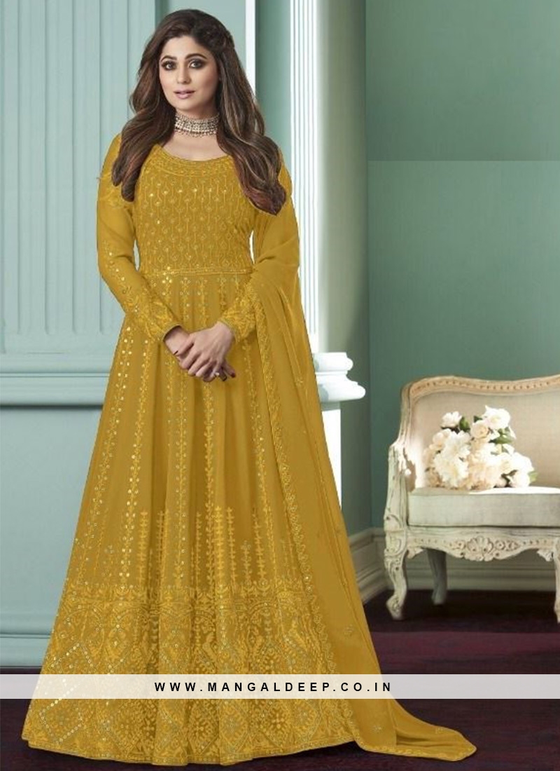 Readymade Yellow Anarkali Suit With Bandhej Dupatta Latest 3411SL01