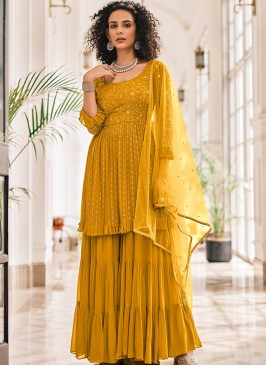 Yellow Color Georgette Embroidered Fancy Sharara S