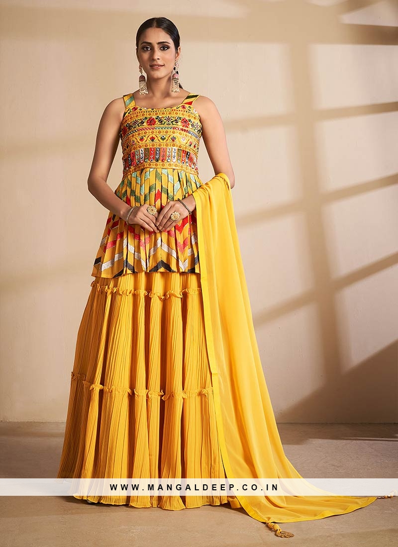 Yellow Color Georgette Readymade Plazzo Dress
