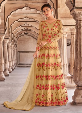 Yellow Color Net Embroidered Gown