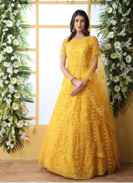Yellow Color Stone Work Long Gown